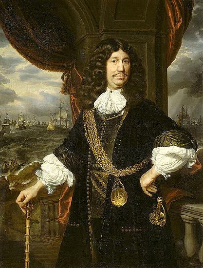 Samuel van hoogstraten Portrait of Mattheus van den Broucke Governor of the Indies, with the gold chain and medal presented to him by the Dutch East India Company in 1670. oil painting picture